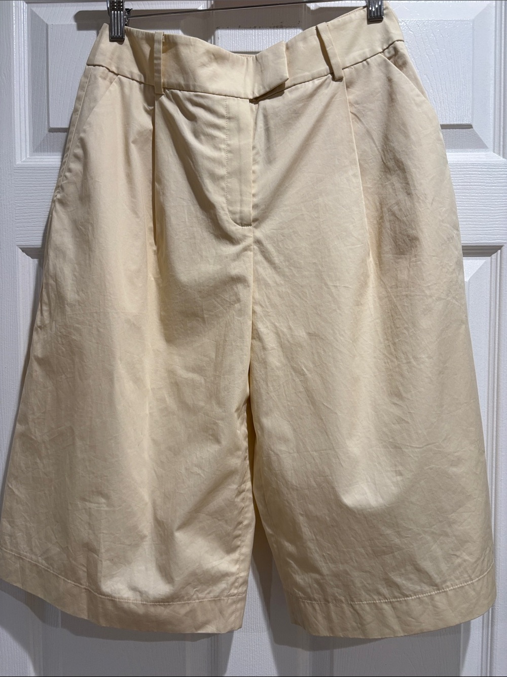 Anthropologie Cream High-Waist Tailored Shorts
